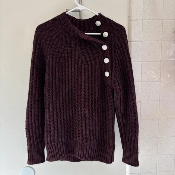Zadig & Voltaire White Buttons Ribbed Sweater Coleen Maroon XS Fits like Medium - Picture 4 of 11